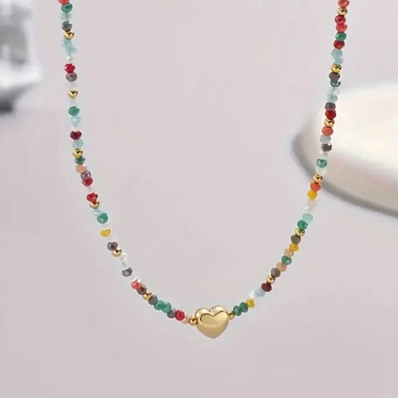 Colourful Beaded Necklace With Tiny Heart Pendant - Picture 1 of 3